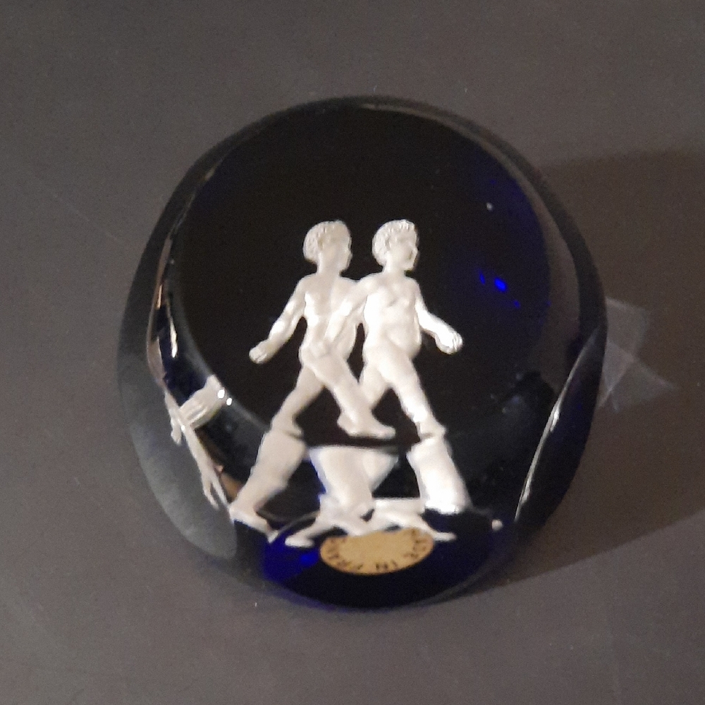 Vintage Baccart Gemini Zodiac Sulfide dark Blue Crystal Paperweight.